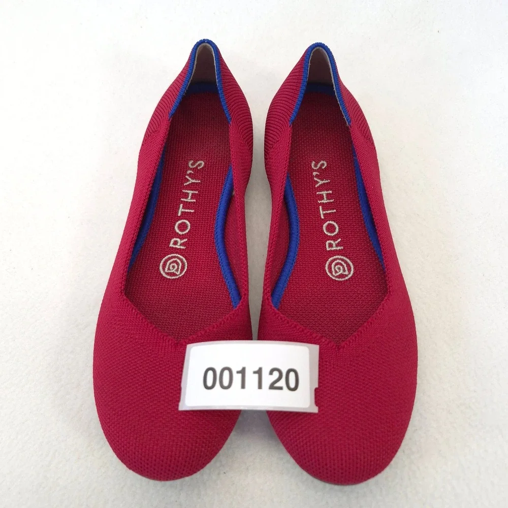 Rothys The Flat Red Knit Round Toe Ballet Flats Womens 6